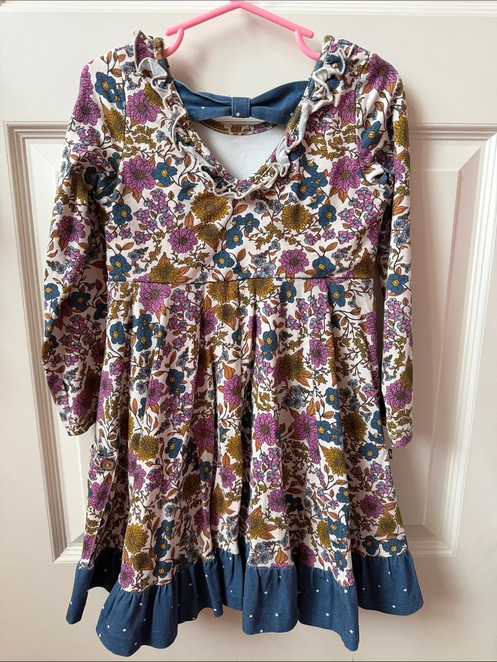 cheeky plum Cream Floral Long-Sleeve Dress with Purple & Blue